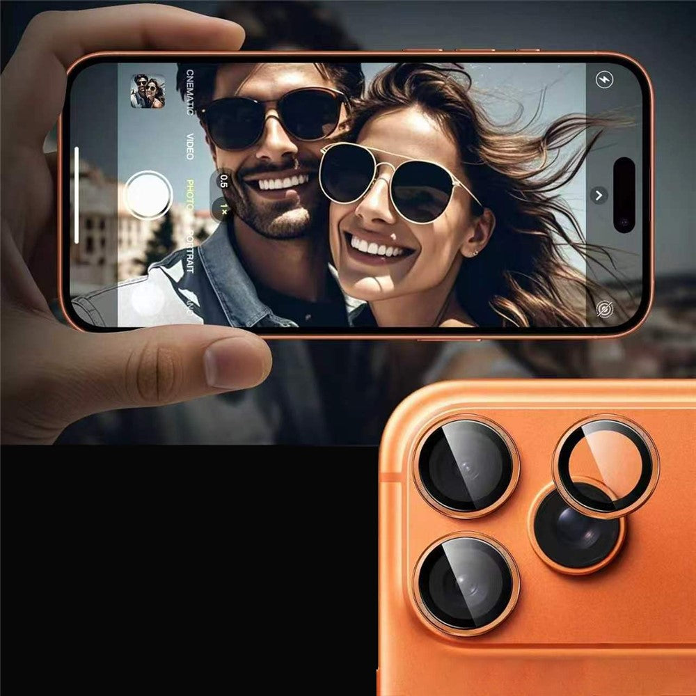 For iPhone 18 Pro 1Set Camera Lens Film Tempered Glass CD Vein Metal Ring Rear Lens Protector
