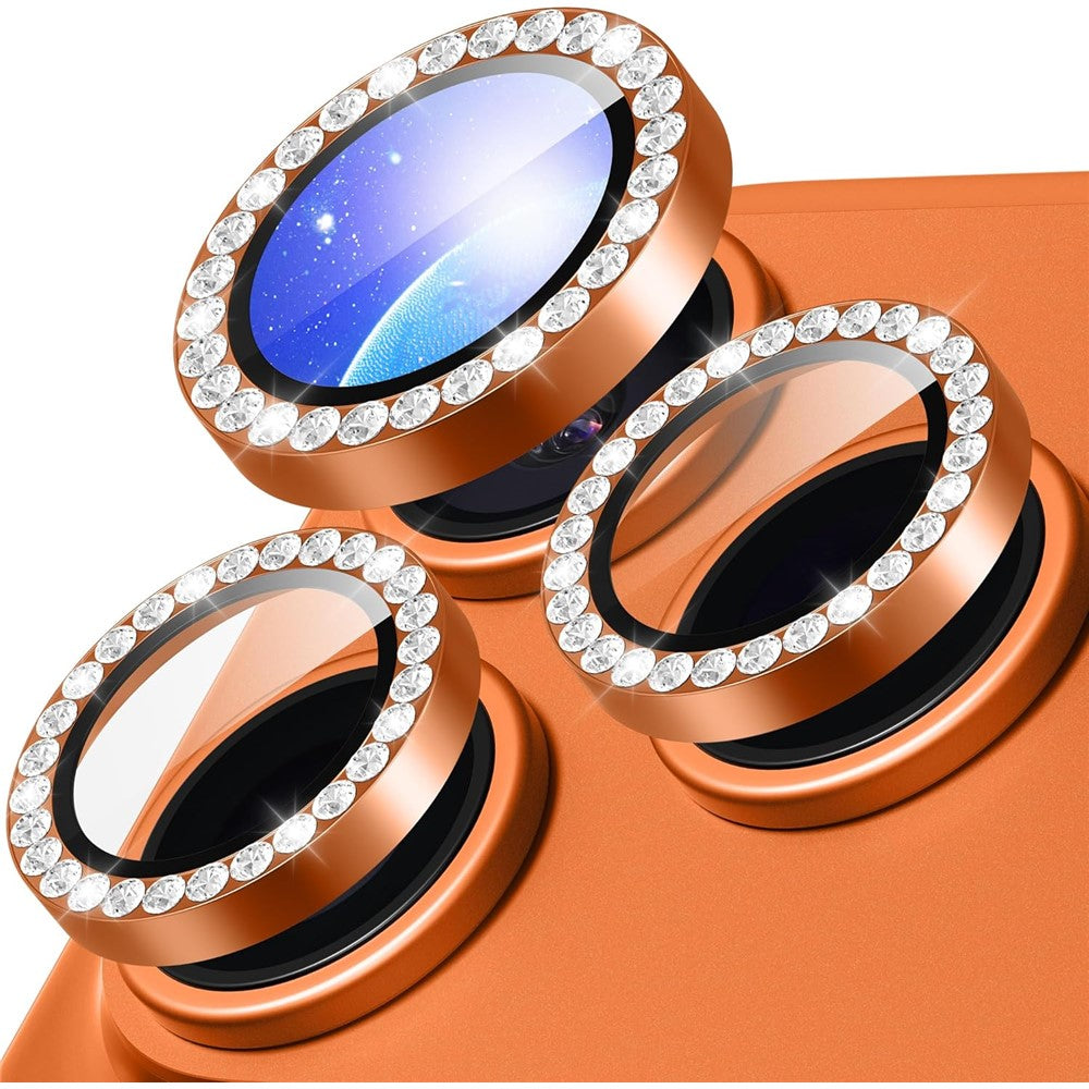 1 sæt til iPhone 18 Pro Max kameralinsebeskytter hærdet glas + metalring rhinestones linsefilm