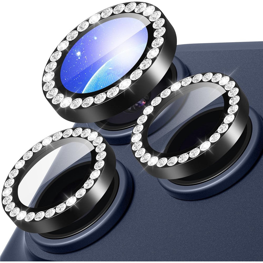 1 sæt til iPhone 18 Pro Max kameralinsebeskytter hærdet glas + metalring rhinestones linsefilm