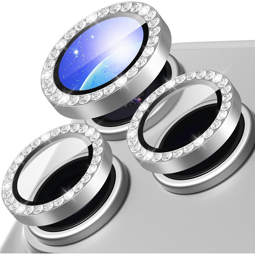 1 set för iPhone 18 Pro Max kameralinsskydd härdat glas + metallring strass linsfilm