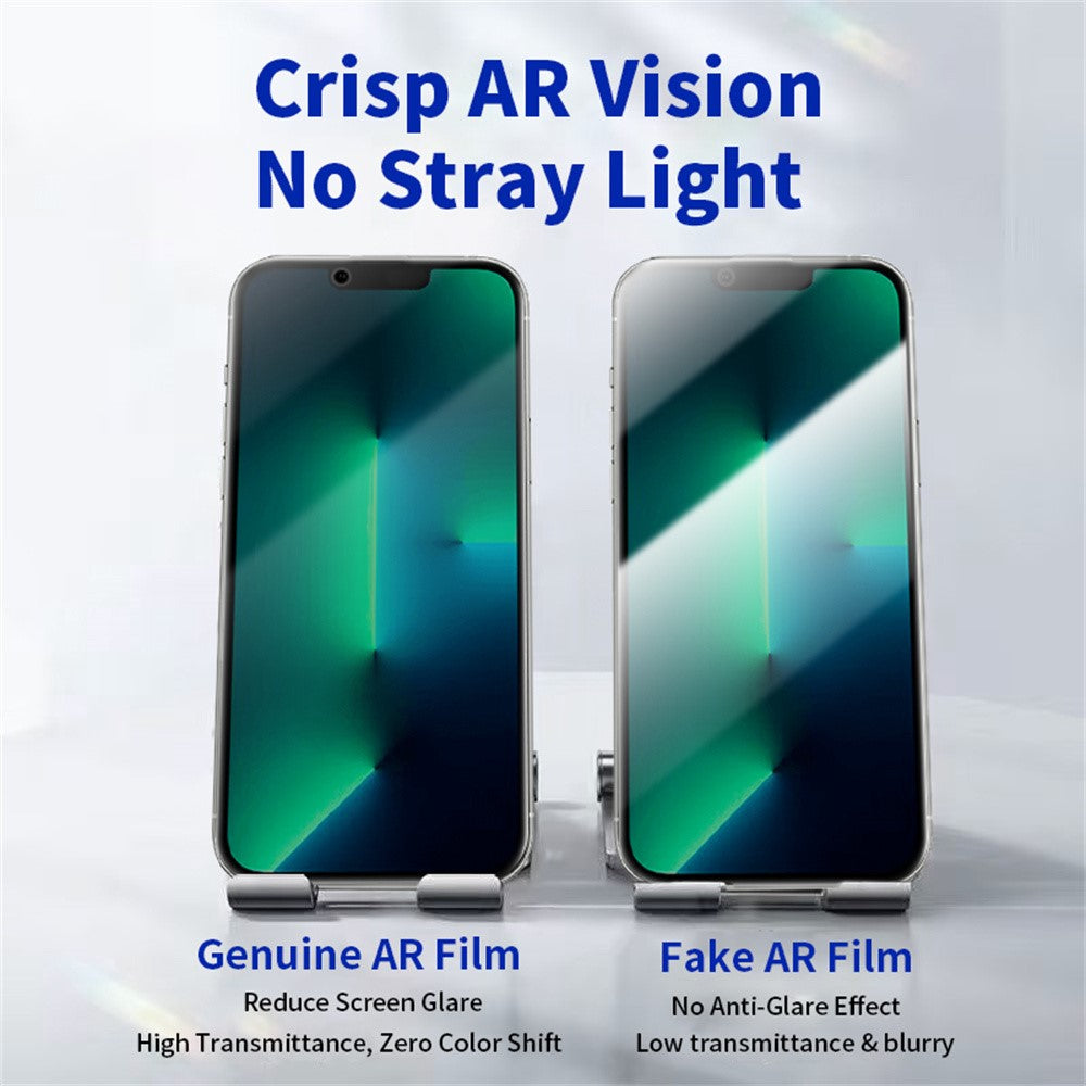 RURIHAI Privacy-skærmbeskytter til iPhone 17e / 16e / 14 / 13 / 13 Pro, AR anti-reflekterende høj aluminium-silicium glasfilm