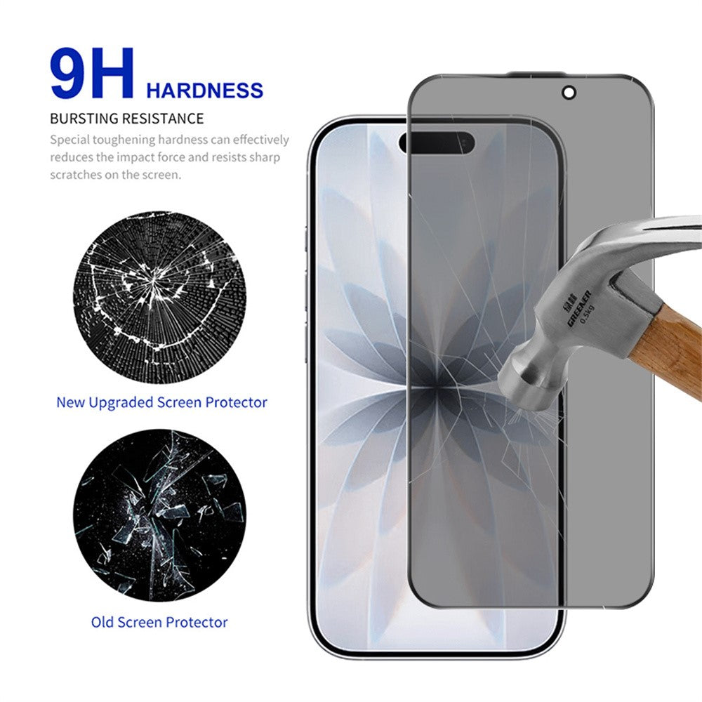 RURIHAI til iPhone 17 / 16 Pro Privacy Skærmbeskytter AR Anti-Refleks Høj Aluminiums-Silicium Glasfilm