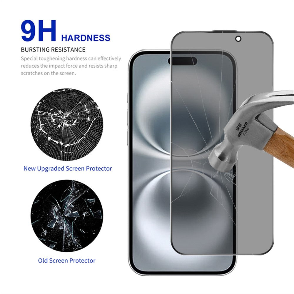 RURIHAI For iPhone 16 Plus / 15 Plus Privacy Screen Protector AR Anti-Reflective High Aluminium-Silicon Glass Film