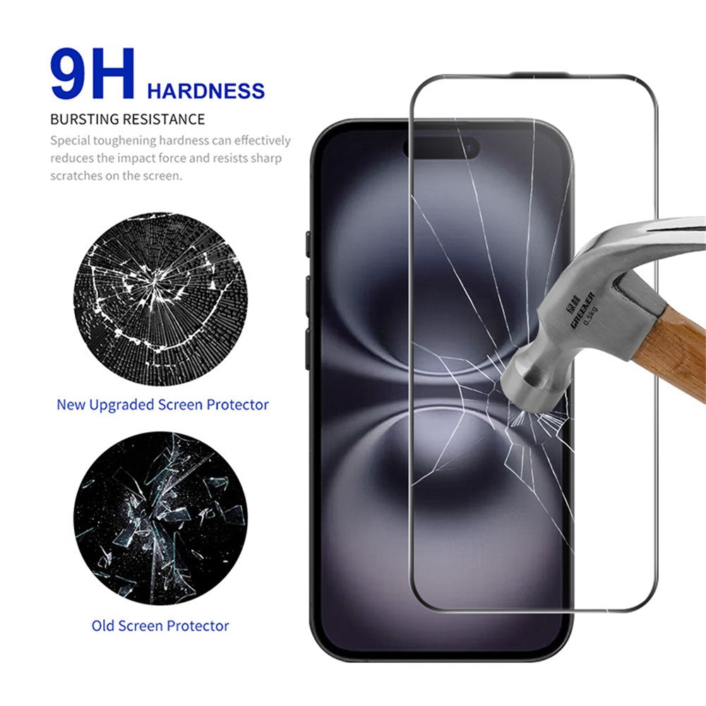 RURIHAI For iPhone 15  /  16 Full Screen Protector AR Anti-Reflective HD Clear Tempered Glass Flim