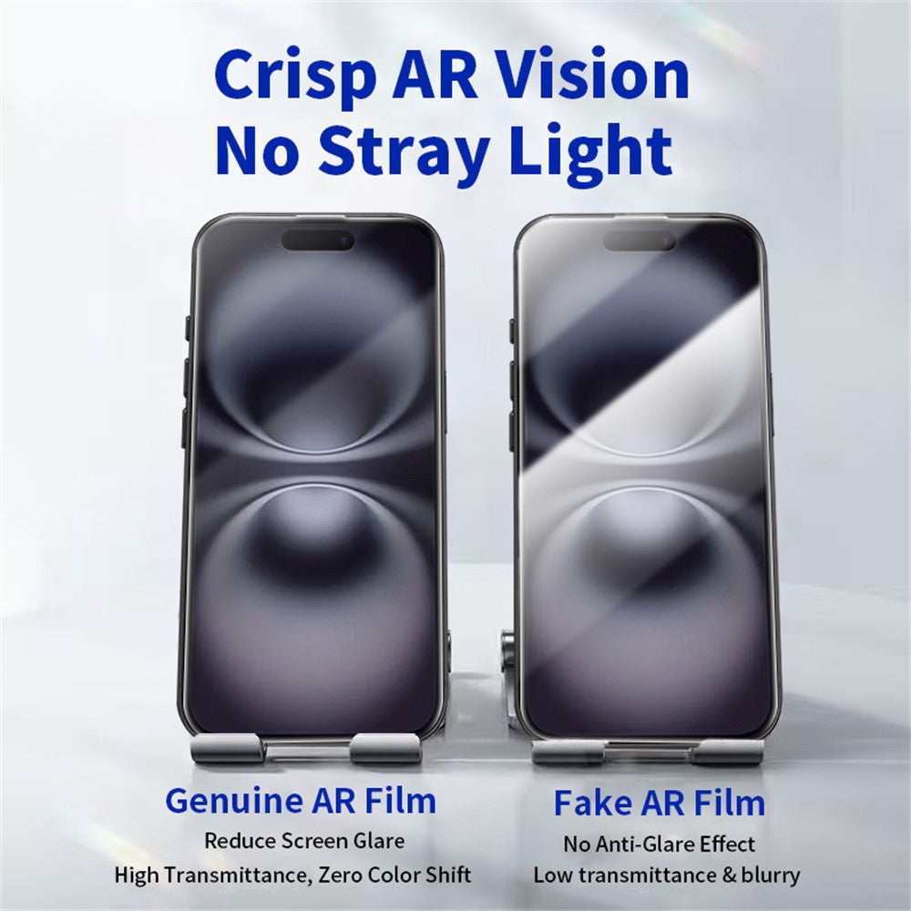 RURIHAI For iPhone 15  /  16 Full Screen Protector AR Anti-Reflective HD Clear Tempered Glass Flim