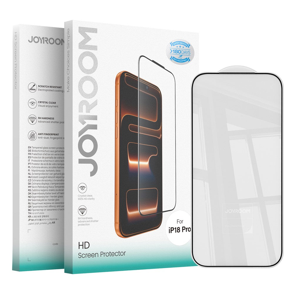JOYROOM 18MQ12H til iPhone 18 Pro / 17 Pro Skærmbeskytter 2.5D Fuld Dækning Silketryk Højt Aluminium-Silicium Glas Klar Anti-støv Film
