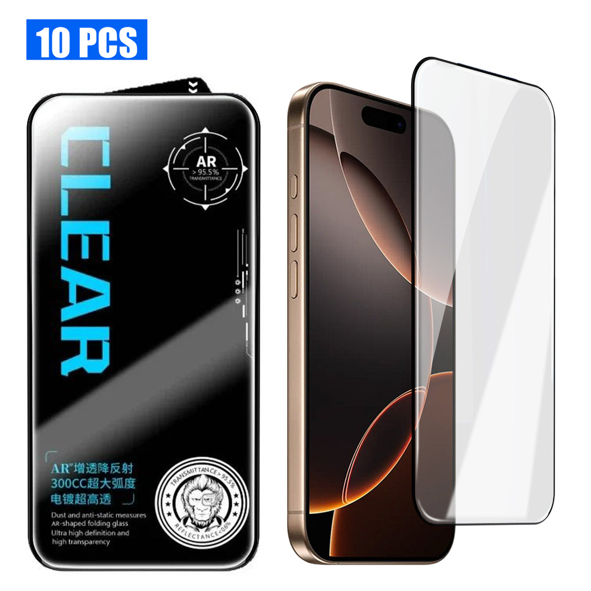 Til iPhone 16 Pro Max 10 stk skærmbeskytter AR anti-refleks high aluminium-silicium glas silketryk klar film