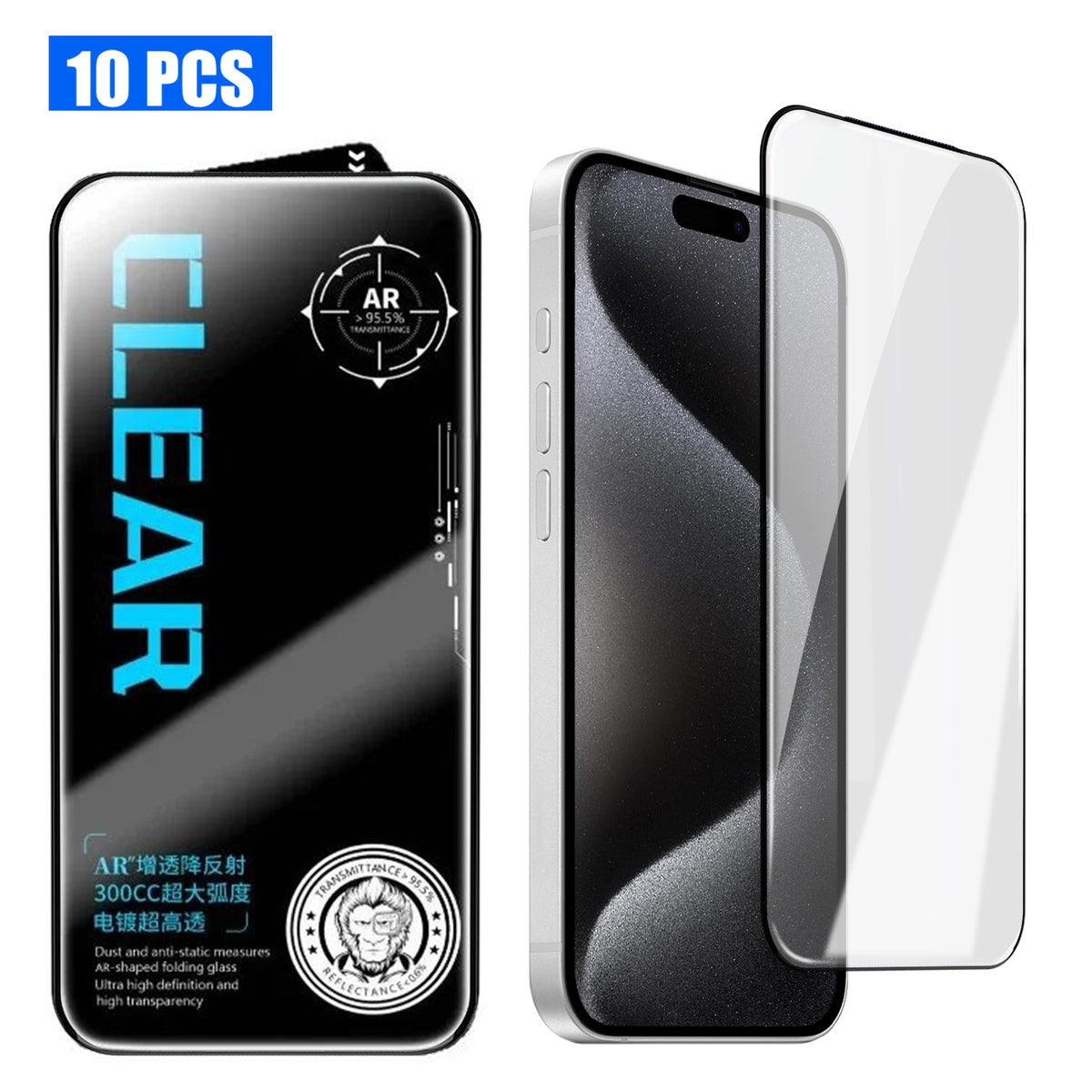 For iPhone 15 Pro 10Pcs Screen Protector AR Anti-Reflection High Aluminium-silicon Glass Silk Printing Clear Film