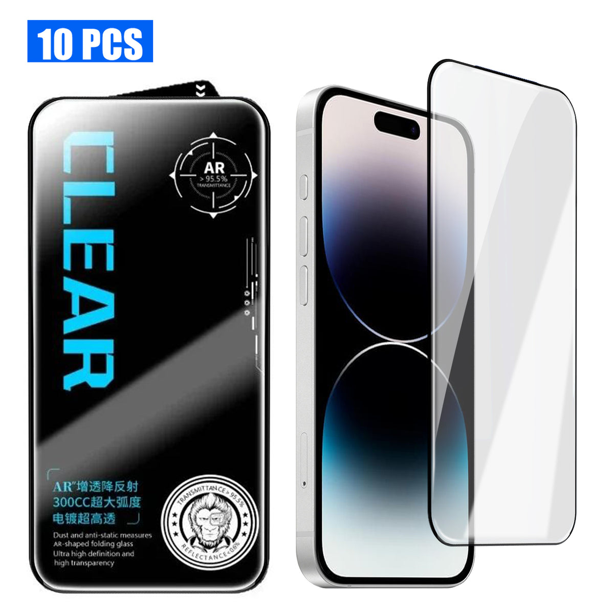 For iPhone 14 Pro Max 10Pcs Screen Protector AR Anti-Reflection High Aluminium-silicon Glass Silk Printing Clear Film