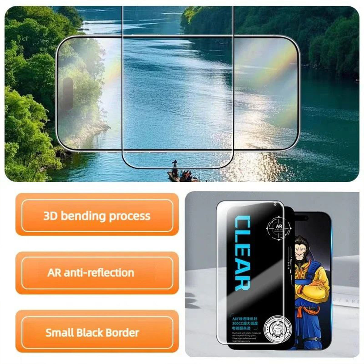 For iPhone 14 Pro Max 10Pcs Screen Protector AR Anti-Reflection High Aluminium-silicon Glass Silk Printing Clear Film