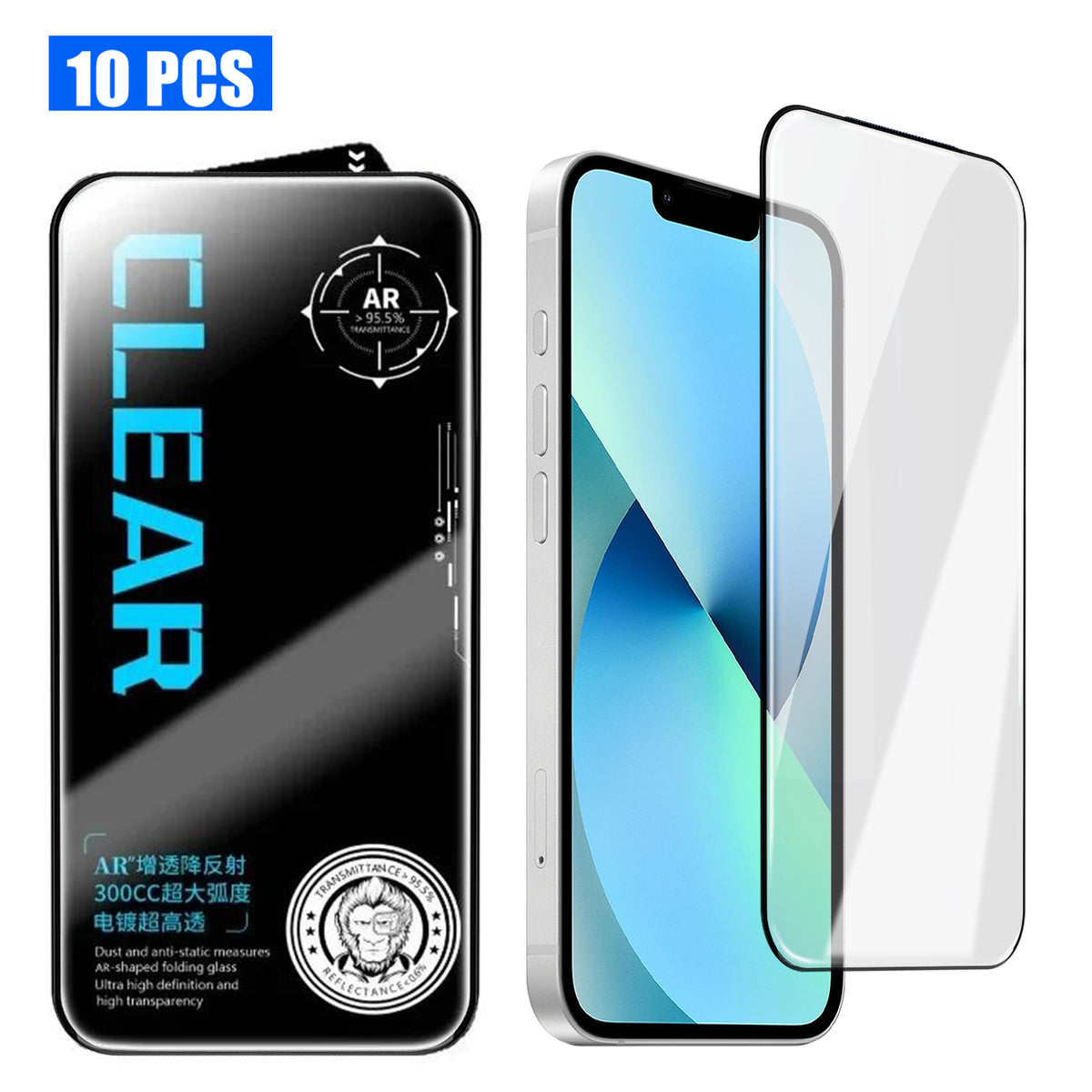 For iPhone 13 10Pcs Screen Protector AR Anti-Reflection High Aluminium-silicon Glass Silk Printing Clear Film