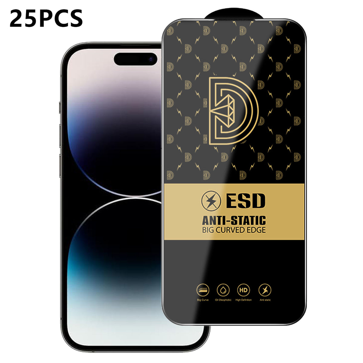 Til iPhone 14 Pro 25 stk. skærmbeskytter antistatisk silketryk medium aluminiumoxidglas HD klar film