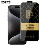 For iPhone 15 Pro 25 stk. skærmbeskytter antistatisk silketryk medium aluminiumsglas HD klar film