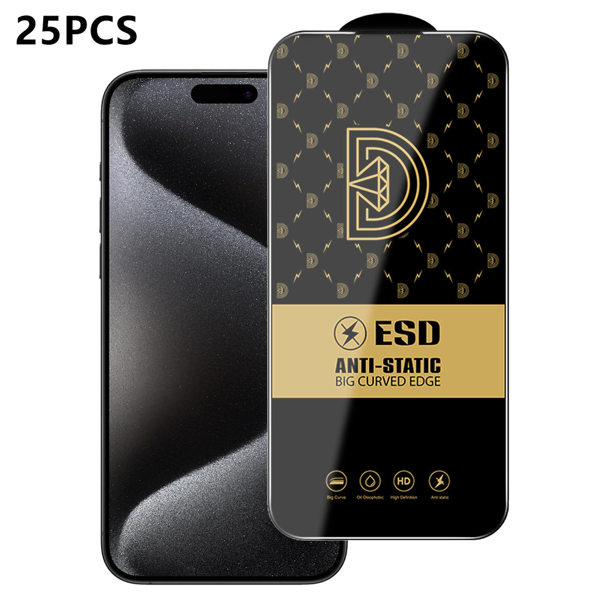 For iPhone 15 Pro 25 stk. skærmbeskytter antistatisk silketryk medium aluminiumsglas HD klar film