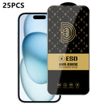 For iPhone 15 25Pcs Screen Protector Anti-static Silk Printing Medium Alumina Glass HD Clear Film