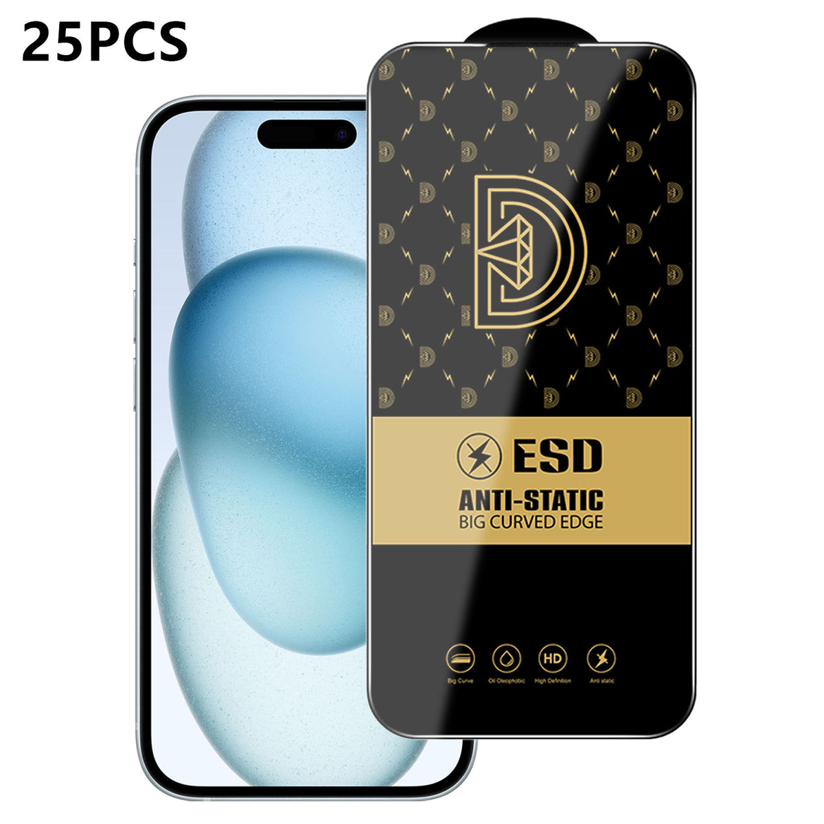 For iPhone 15 25Pcs Screen Protector Anti-static Silk Printing Medium Alumina Glass HD Clear Film
