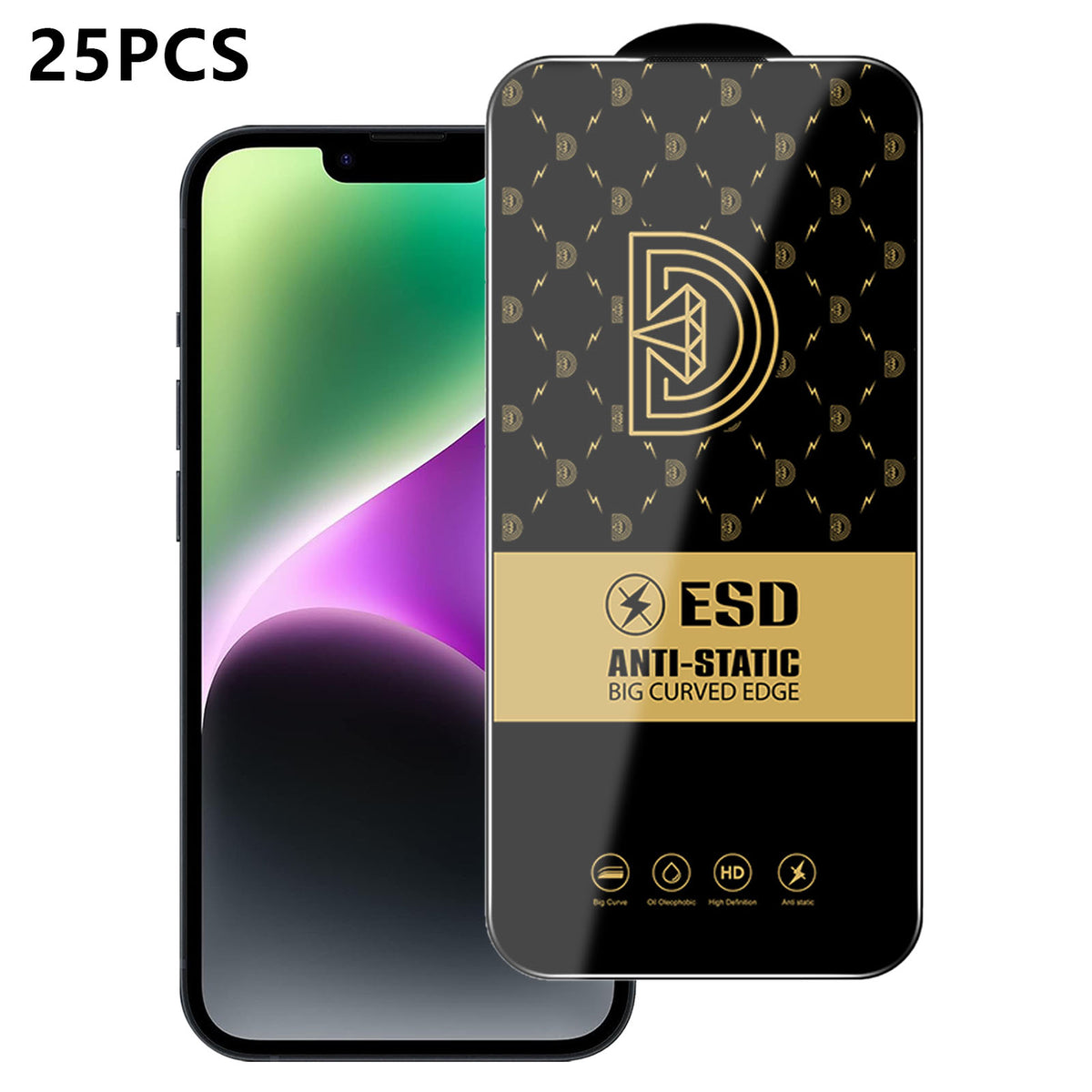 Til iPhone 14 25 stk. Skærmbeskytter Antistatisk silketryk Medium aluminiumoxidglas HD Klar film