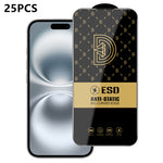25 stk. skærmbeskyttere til iPhone 16, antistatisk silketryk, medium aluminiumoxidglas, HD-klar film