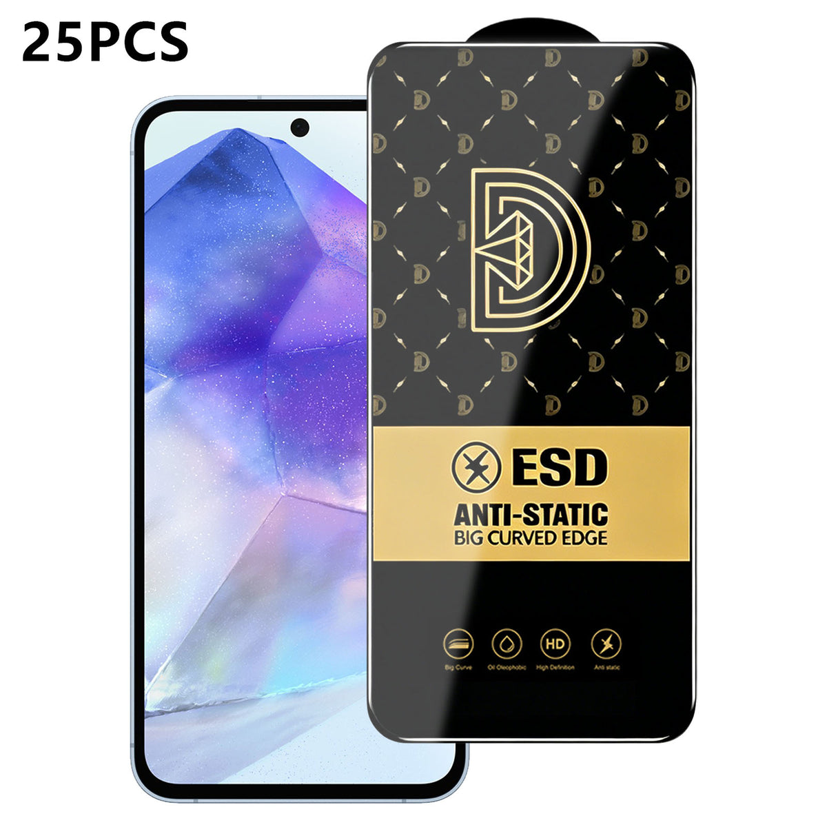 For Samsung Galaxy A55 5G 25Pcs Screen Protector Anti-static Silk Printing Medium Alumina Glass HD Clear Film