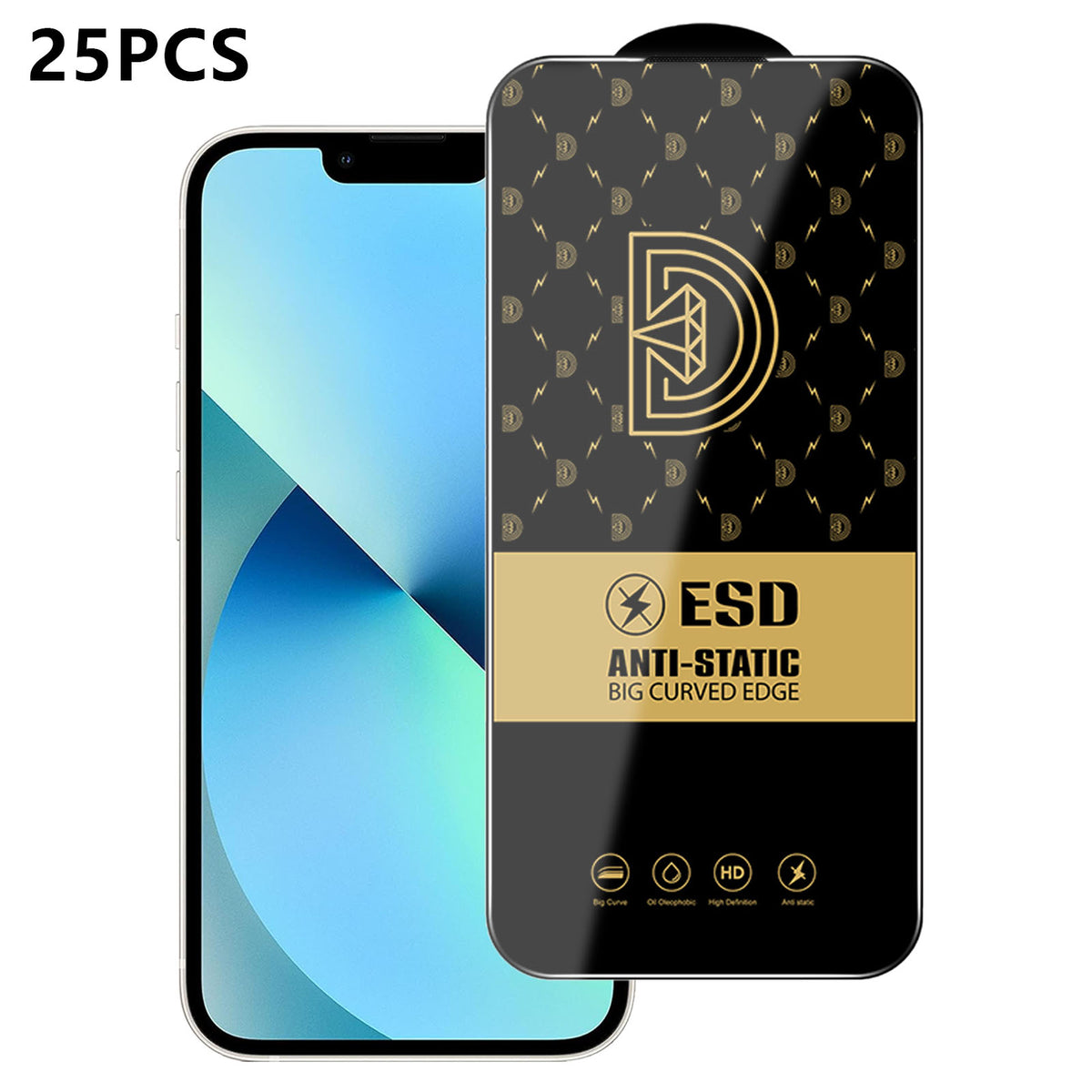Til iPhone 13 25 stk. skærmbeskytter antistatisk silketryk medium aluminiumoxid glas HD klar film