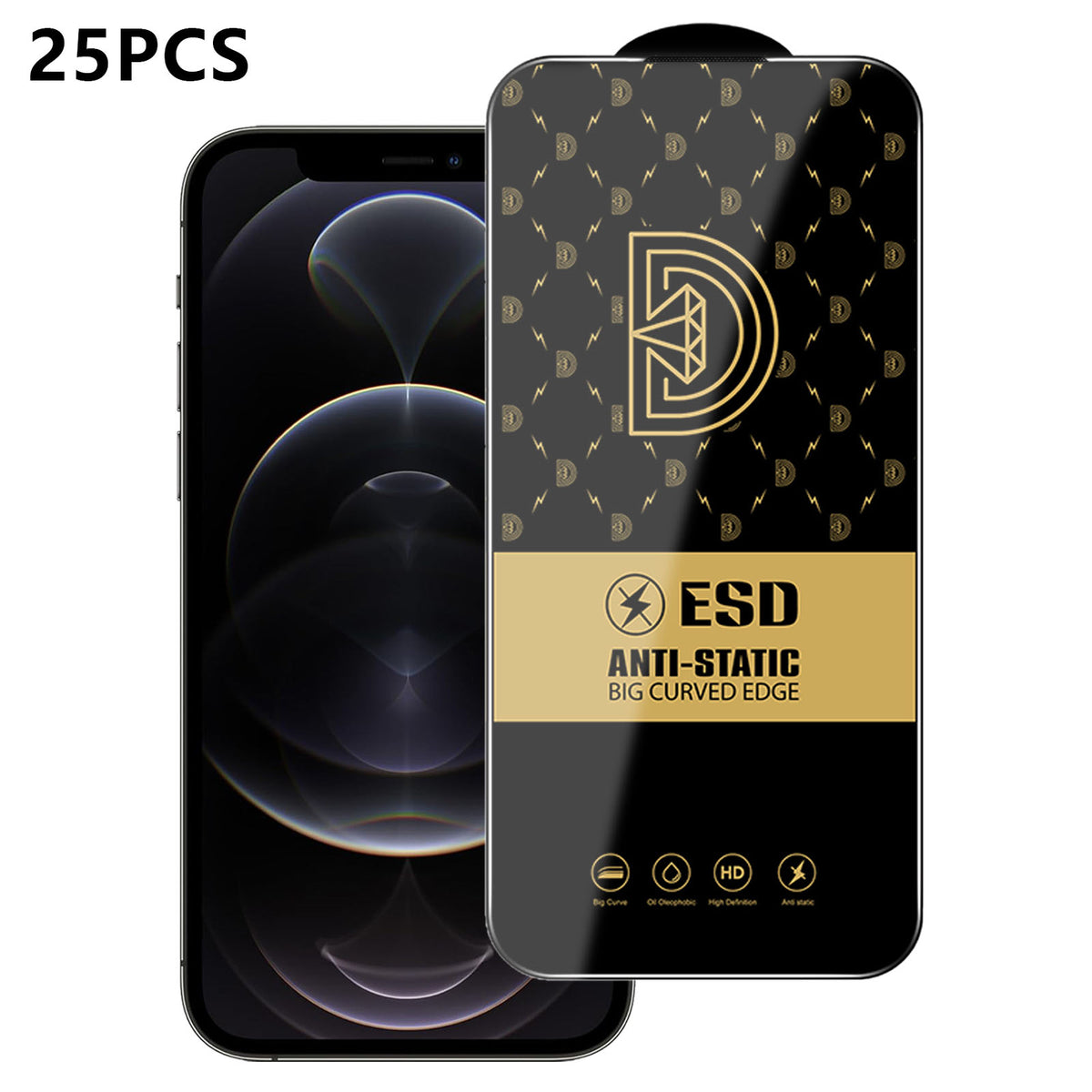 For iPhone 12 Pro 25Pcs Screen Protector Anti-static Silk Printing Medium Alumina Glass HD Clear Film