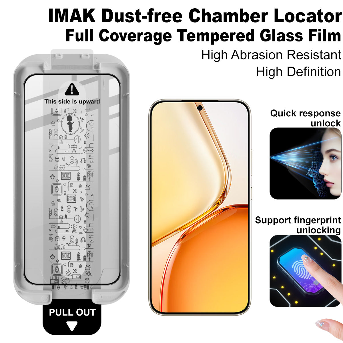 IMAK for Honor X80 Pro Max 5G 3Pcs Tempered Glass Full Screen Protector Full Glue Film with Dust-free Installation Tool (Fingerprint Unlock)