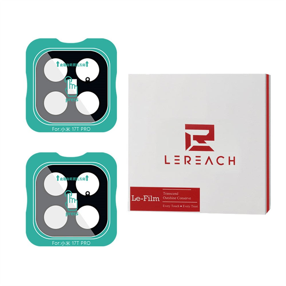 LEREACH 2 stk. til Xiaomi 17T Pro kameralinsebeskyttelse, fulddækkende kameralinsefilm i aluminium-siliciumglas med automatisk justerende monteringsramme