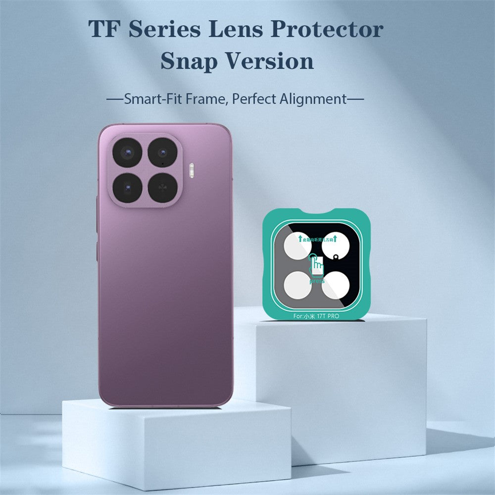 LEREACH 2 stk. til Xiaomi 17T Pro kameralinsebeskyttelse, fulddækkende kameralinsefilm i aluminium-siliciumglas med automatisk justerende monteringsramme