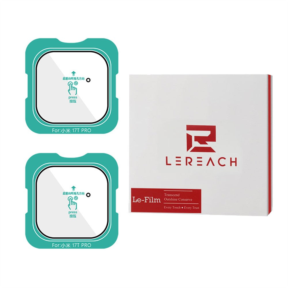 LEREACH 2 stk. til Xiaomi 17T Pro kameralinsebeskyttelse, fulddækkende kameralinsefilm i aluminium-siliciumglas med automatisk justerende monteringsramme