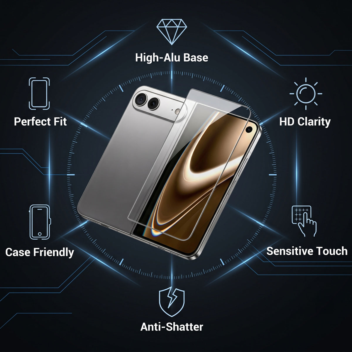 For iPhone Fold HD Full Screen Protector Silk Printing Black Edge High Aluminium-silicon Glass Film