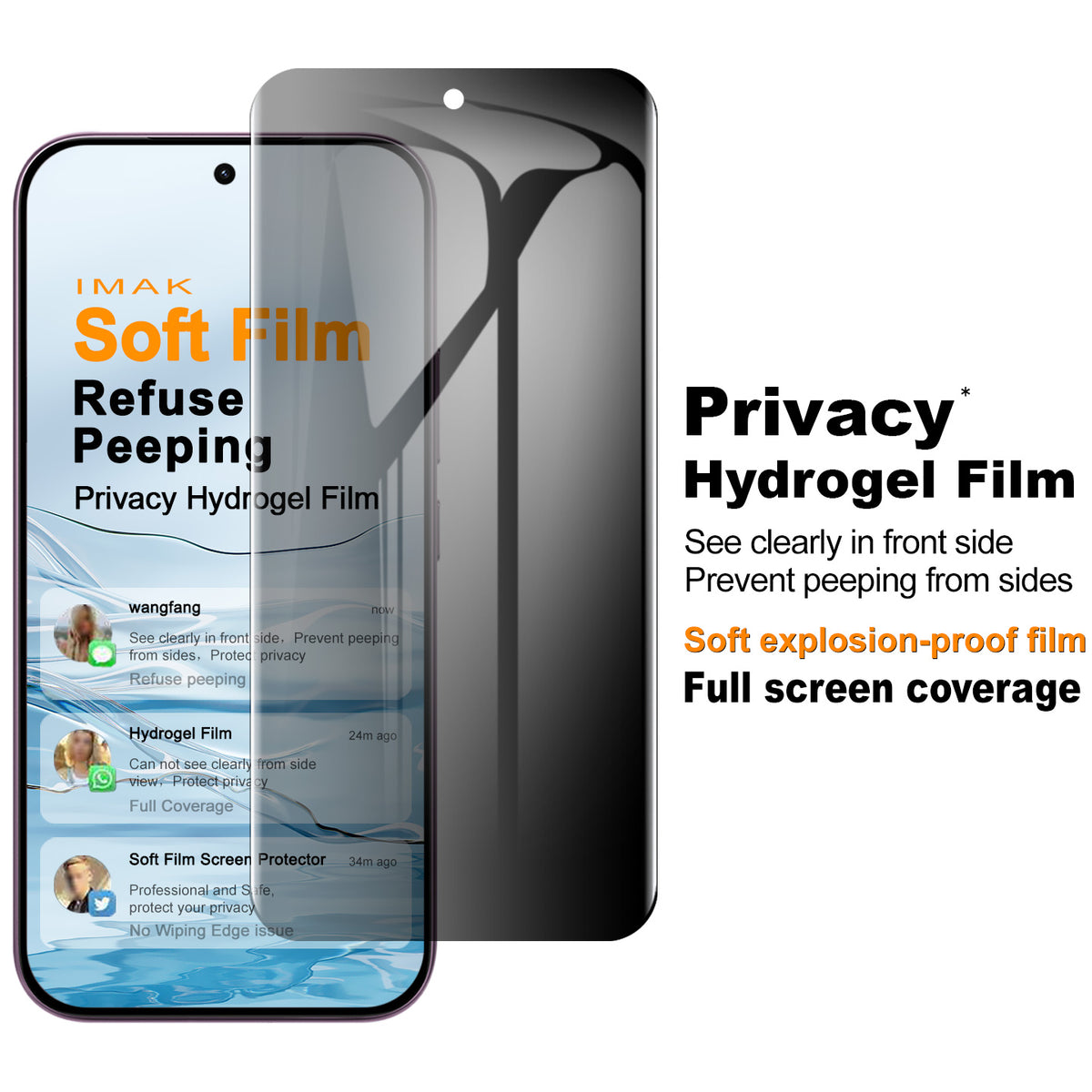 IMAK för Xiaomi Redmi Turbo 5 5G / Xiaomi Poco X8 Pro 5G / Xiaomi Redmi K90 5G / Xiaomi Poco F8 Pro 5G / Xiaomi 17T Sekretesshydrogelfilm III Anti-spion mjuk TPU helskärmsskydd (fingeravtryckslåsning)