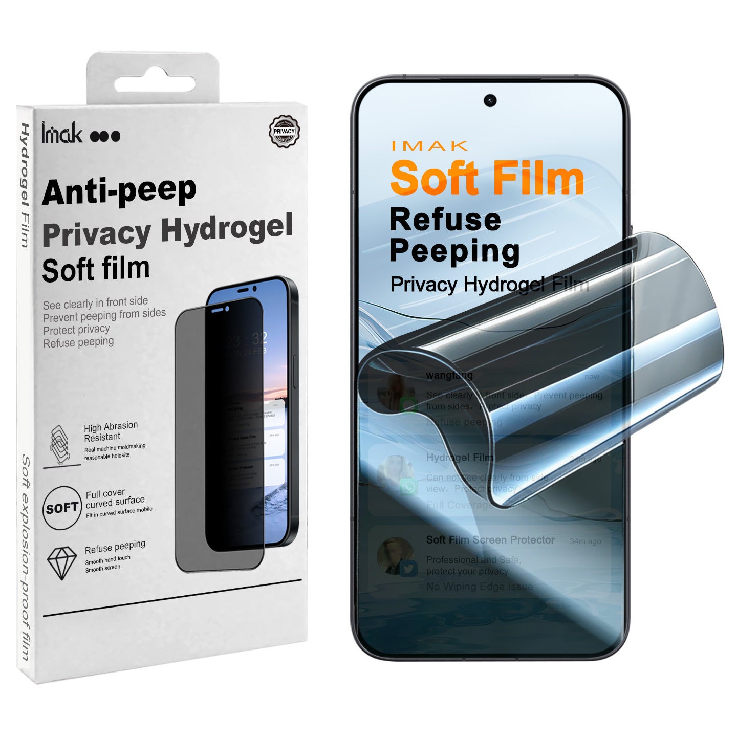IMAK for Xiaomi Redmi Turbo 5 Max 5G / Xiaomi Poco X8 Pro Max 5G / Xiaomi Redmi K80 Ultra 5G / Xiaomi Redmi K90 Ultra 5G / Xiaomi Redmi K90 Max 5G / Xiaomi 17T Pro Privacy Hydrogel Film III Anti-Spy Soft TPU Full Screen Protector (Fingerprint Unlock)