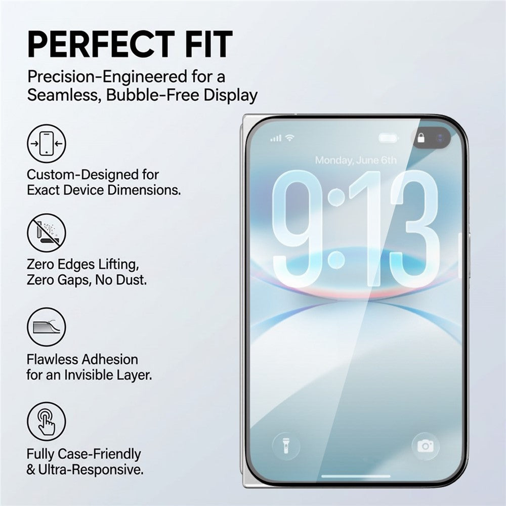 For iPhone Fold Screen Protector 2.5D Arc Edge High Aluminum-Silicon Glass Film with Electroplated Coating High Transparency (Not Full Cover)