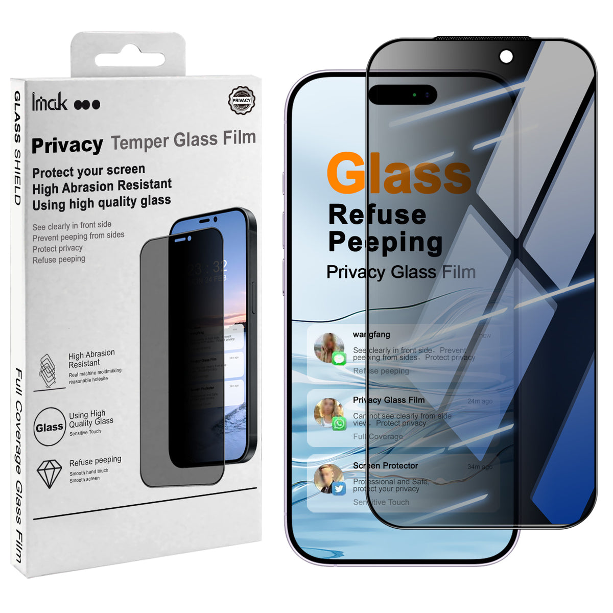 IMAK for iPhone 18 Pro / iPhone 18 Anti-Spy Tempered Glass Screen Protector Full Coverage