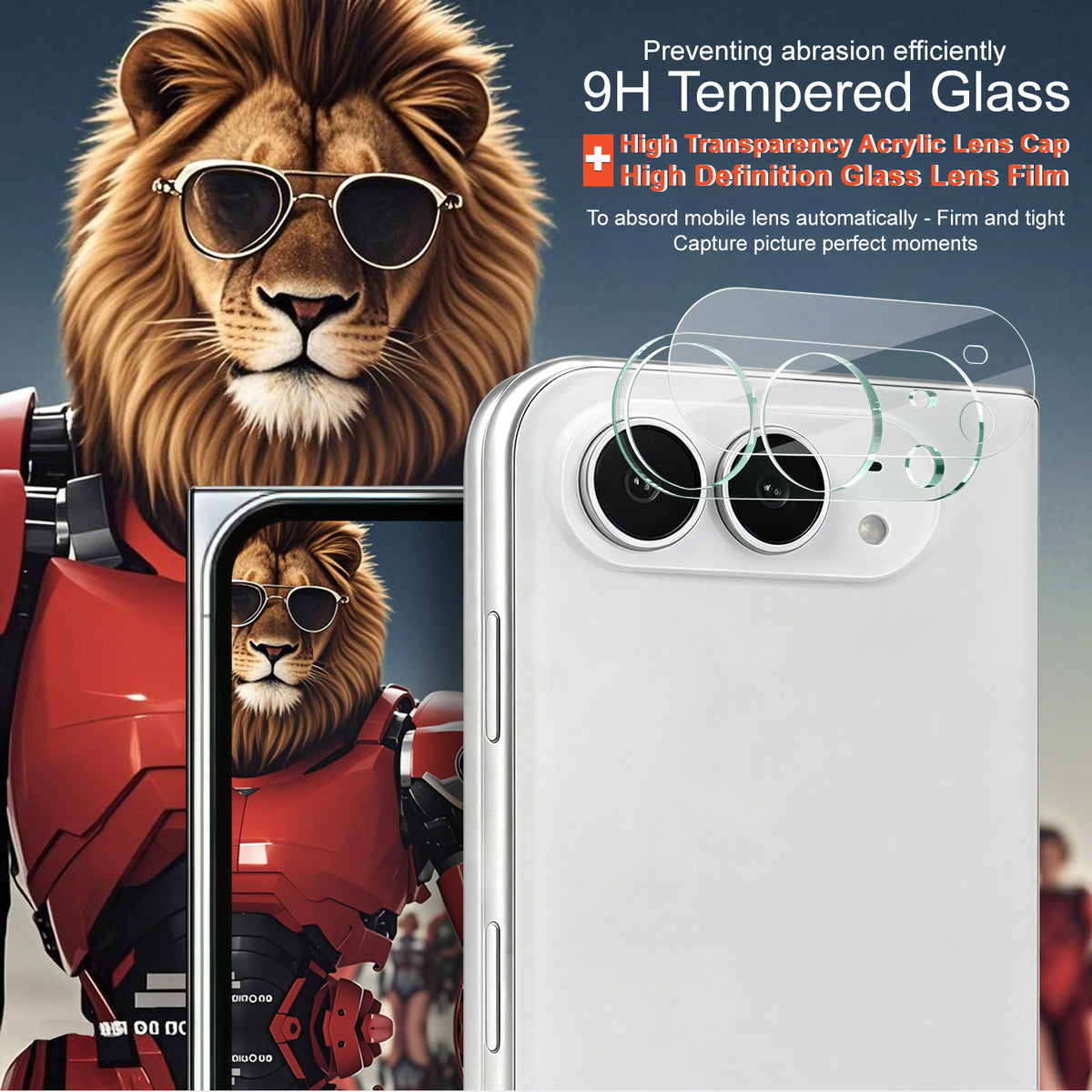 IMAK for iPhone Fold Tempered Glass Full Cover Camera Lens Protector + Acrylic Lens Cap