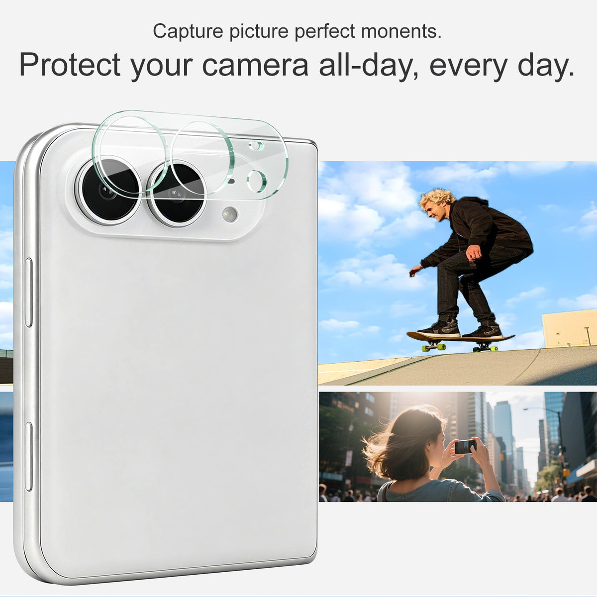 IMAK for iPhone Fold Tempered Glass Full Cover Camera Lens Protector + Acrylic Lens Cap