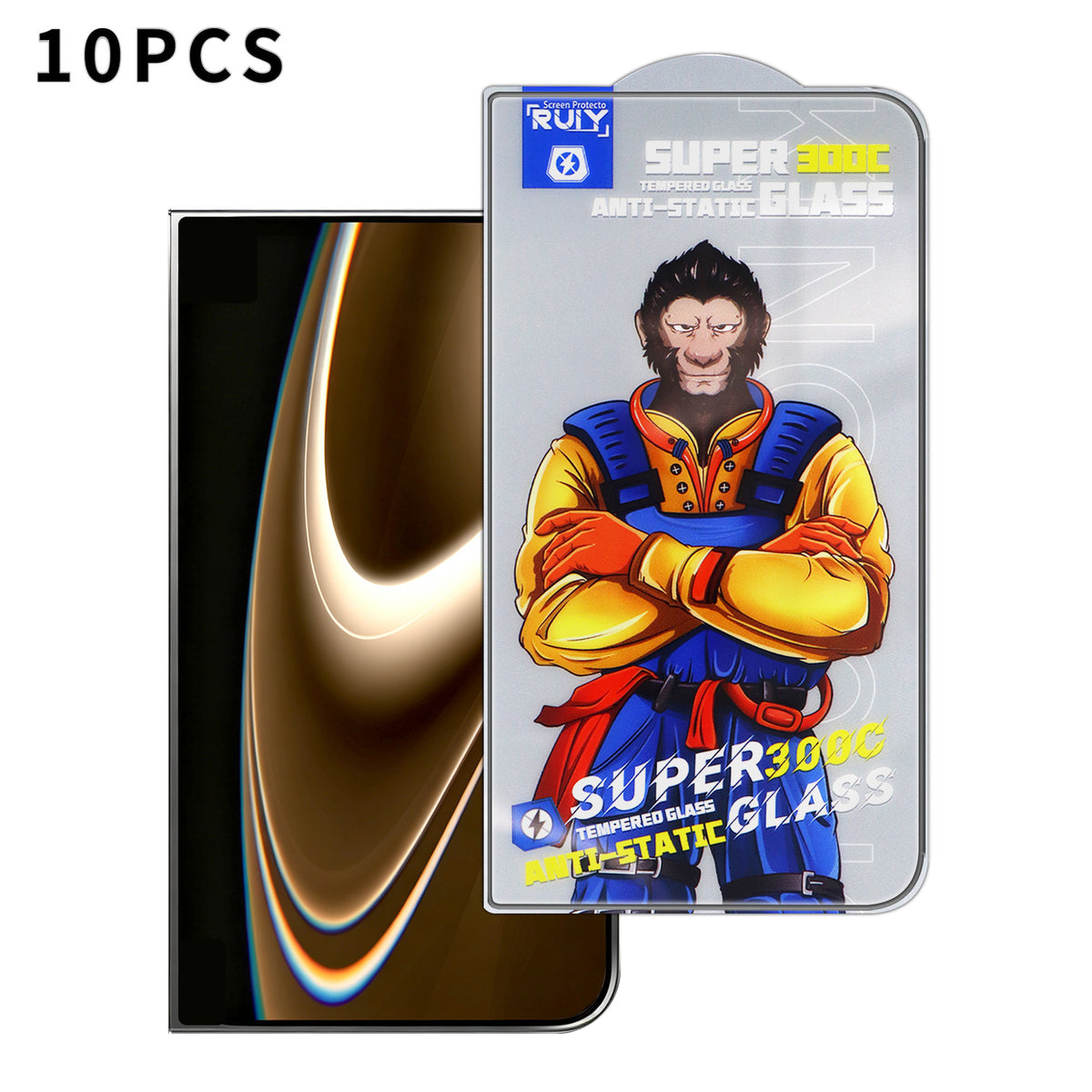 For iPhone Fold 10Pcs Full Screen Protector 300C Large Arc Anti Static Silk Printing HD Clear Tempered Glass Film