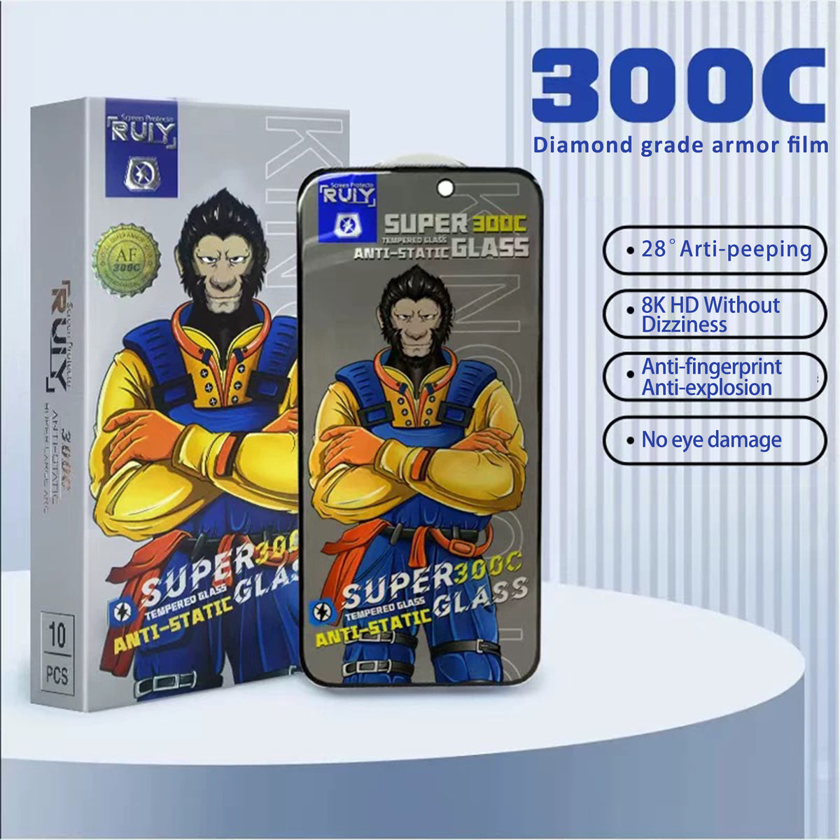Til iPhone 18 10 stk. Anti-spion Fuld Skærmbeskytter 300C Stor Bue Anti-statisk Silketryk Hærdet Glasfilm