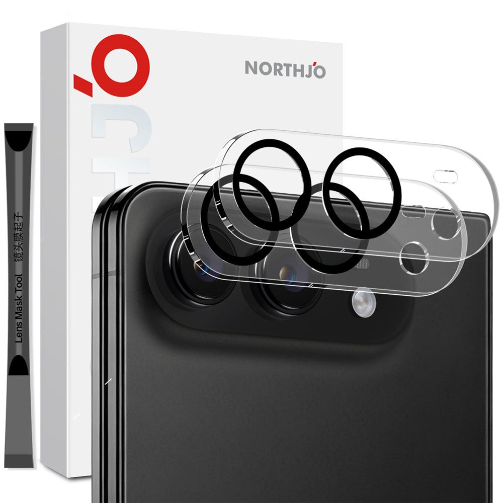 NORTHJO 2Pcs For iPhone Fold Camera Lens Protector Black Circles 3D Full Coverage Clear Tempered Glass Lens Film