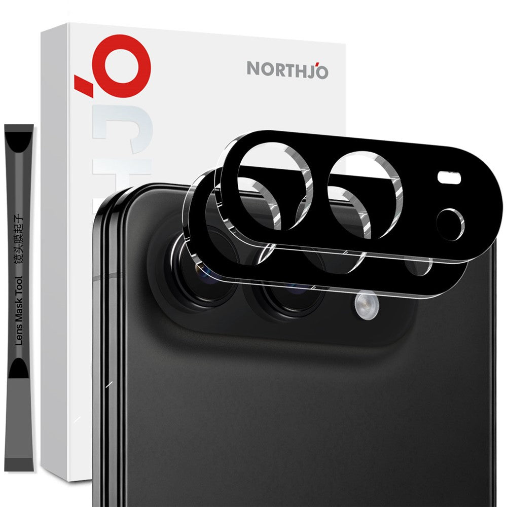 NORTHJO 2Pcs For iPhone Fold Full Coverage Camera Lens Protector Silk Printing 3D Clear Tempered Glass Lens Film