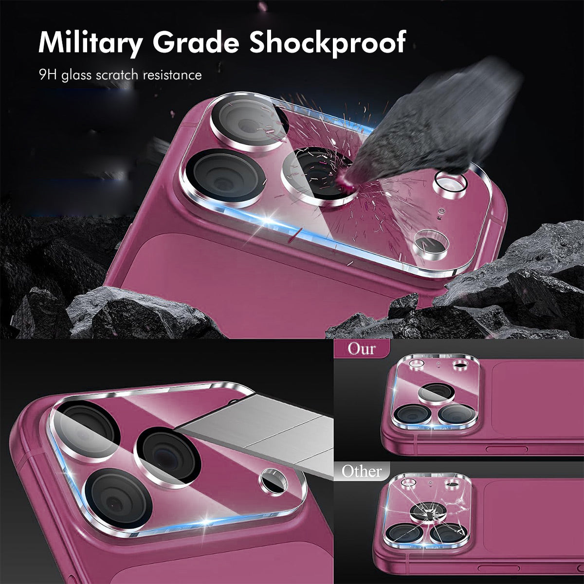 HAT PRINCE for iPhone Fold Camera Lens Protector ENKAY Tempered Glass Lens Film with Black Ring