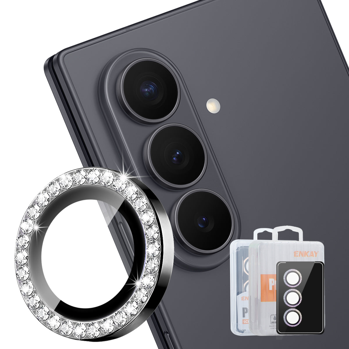 HAT PRINCE för Samsung Galaxy Z Fold7 5G, kameraliinsskydd från ENKAY med strassdekor, bakre linsfilm