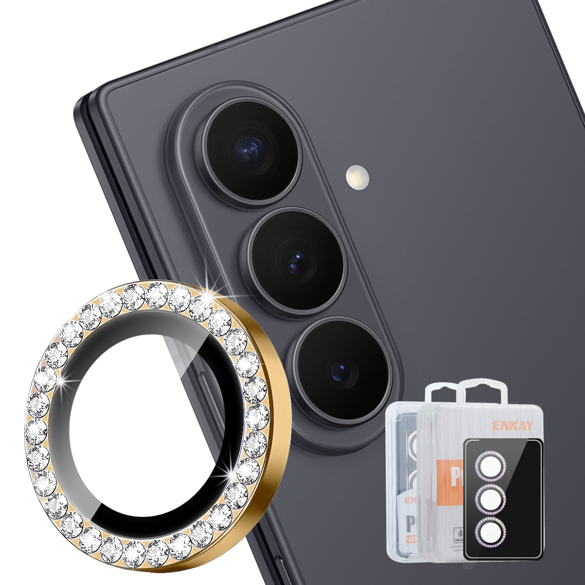 HAT PRINCE för Samsung Galaxy Z Fold7 5G, kameraliinsskydd från ENKAY med strassdekor, bakre linsfilm