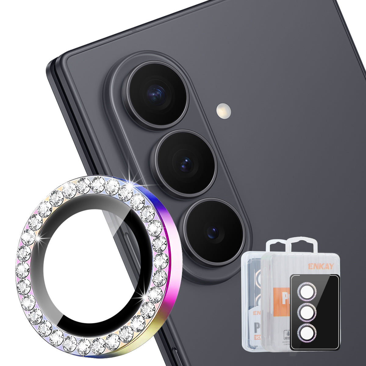 HAT PRINCE för Samsung Galaxy Z Fold7 5G, kameraliinsskydd från ENKAY med strassdekor, bakre linsfilm
