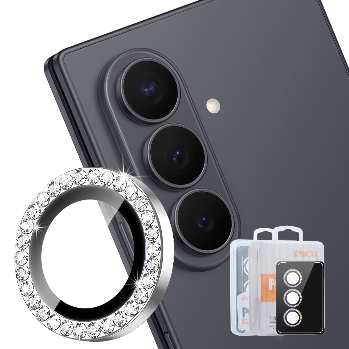 HAT PRINCE för Samsung Galaxy Z Fold7 5G, kameraliinsskydd från ENKAY med strassdekor, bakre linsfilm