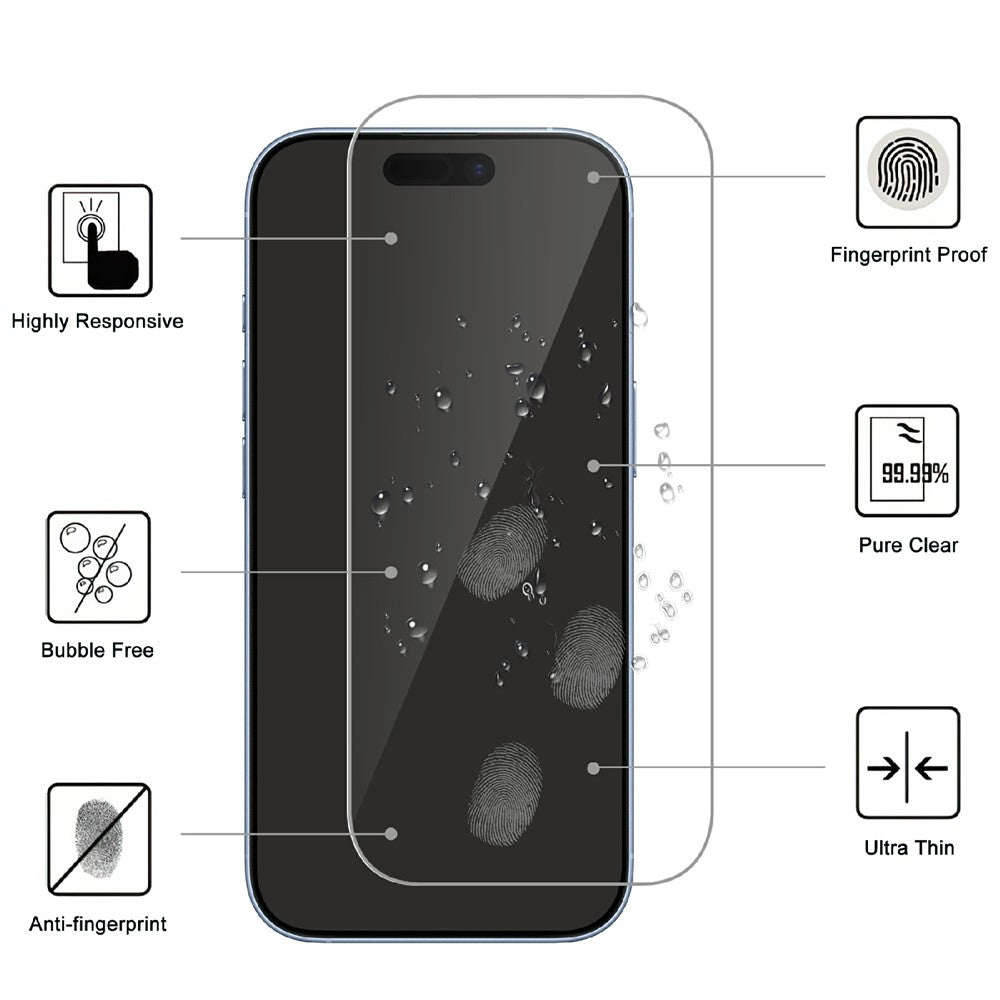 Til iPhone 16 Pro Fuld Skærmbeskytter HD Klar Høj Aluminium-silicium Glas 9H Hårdhedsfilm med Positioneringsfilm