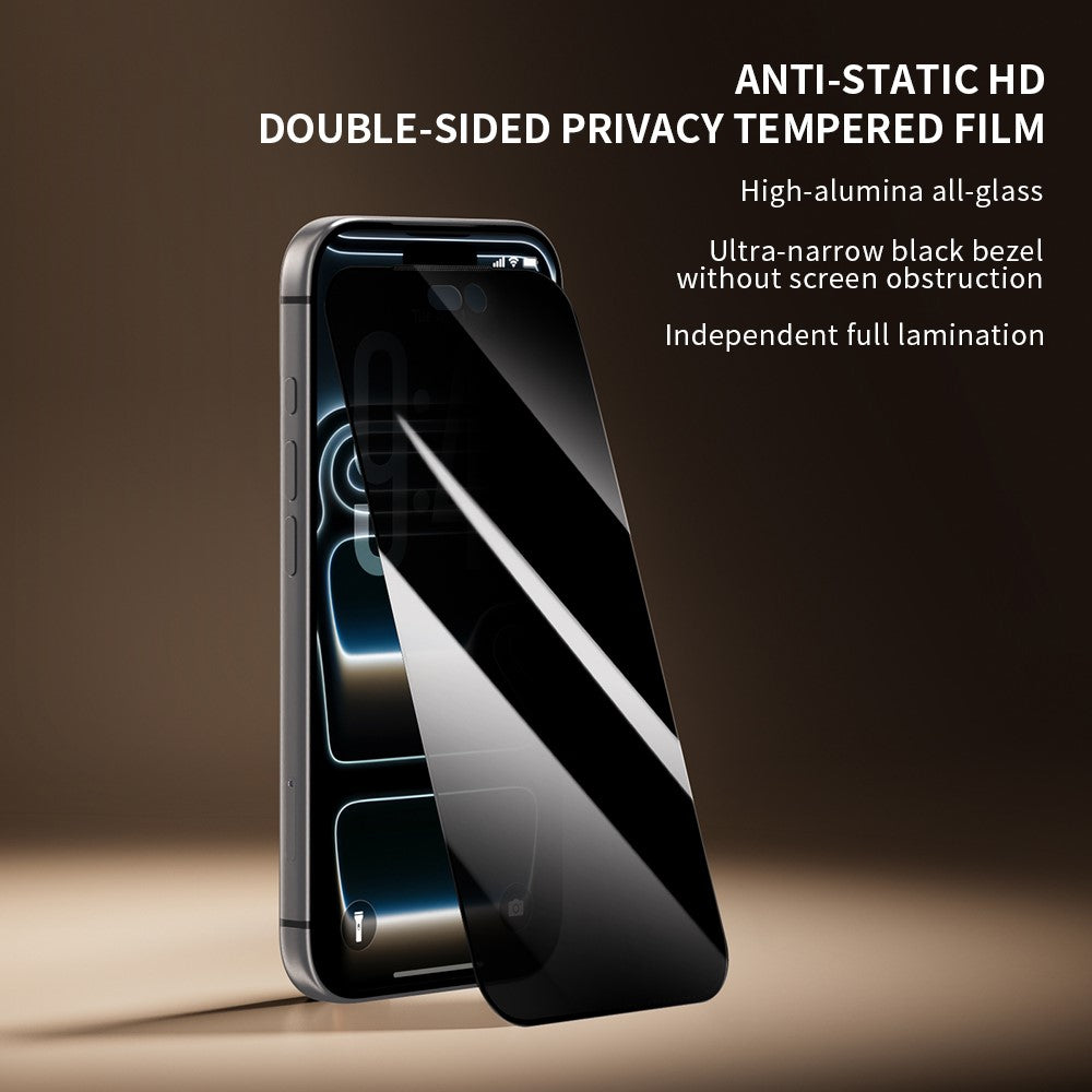 Til iPhone 18 Pro Max ZGA Anti-spion Skærmbeskytter 3D Fuld Dækning Antistatisk Høj Aluminosilikatglasfilm