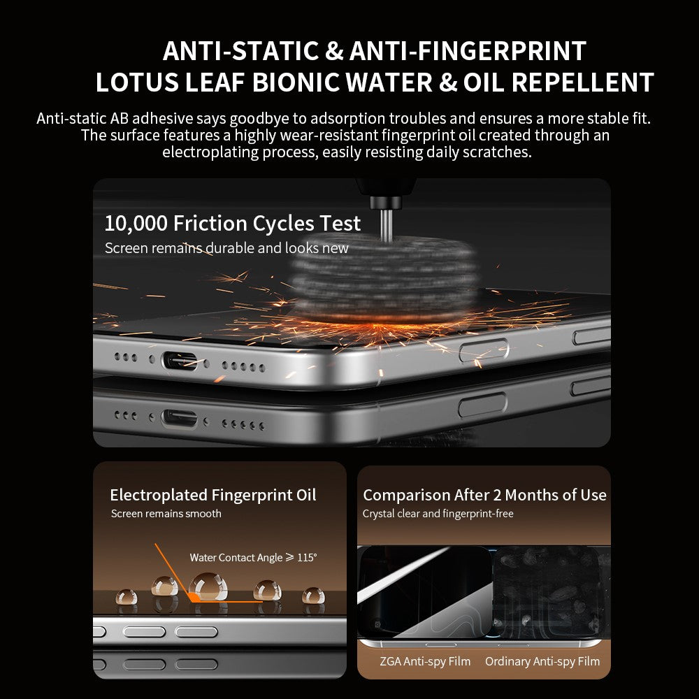 Til iPhone 18 Pro Max ZGA Anti-spion Skærmbeskytter 3D Fuld Dækning Antistatisk Høj Aluminosilikatglasfilm