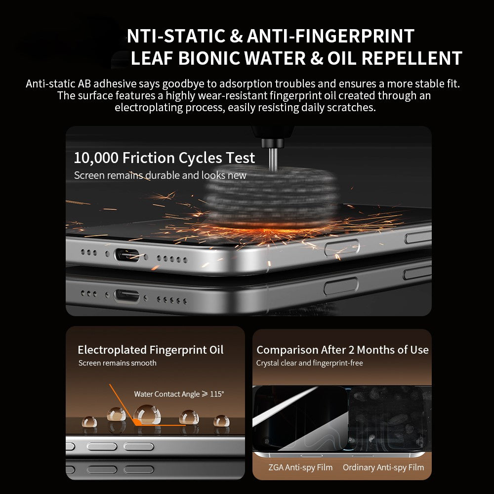 For iPhone 18 Pro ZGA Anti-spy Screen Protector 3D Full Coverage Anti-static High Aluminum-Silicon Glass Film