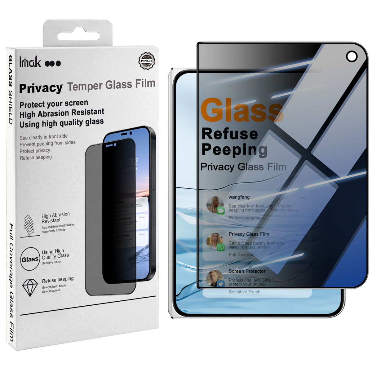 IMAK for iPhone Fold Anti-Peep Tempered Glass Screen Protector Full Coverage